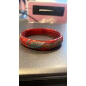 Vintage Chinese Red Cinnabar Lacquer Bangle Bracelet Phoenix Bird
